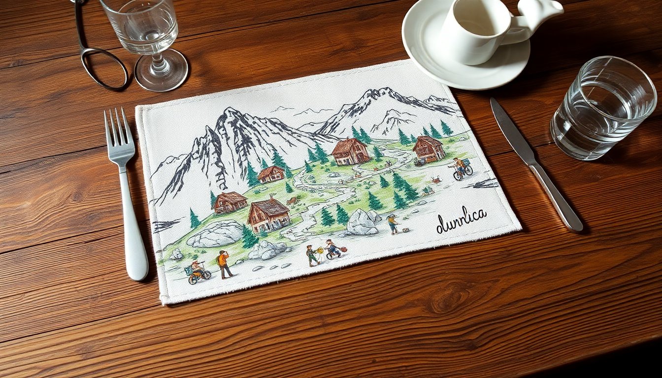 Tovaglietta estate in montagna con scene alpine dettagliate