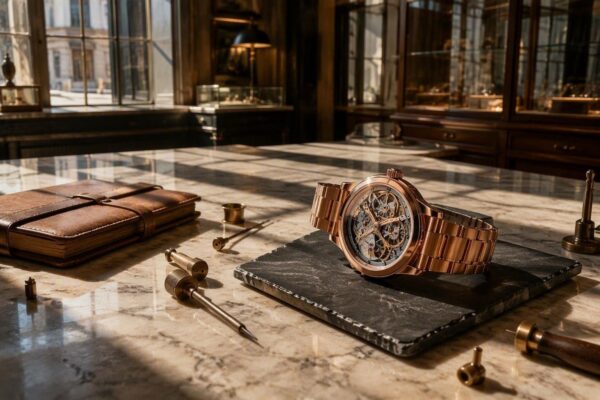 Scopri la nuova Tonda PF Skeleton Milano Blue di Parmigiani Fleurier in oro rosa