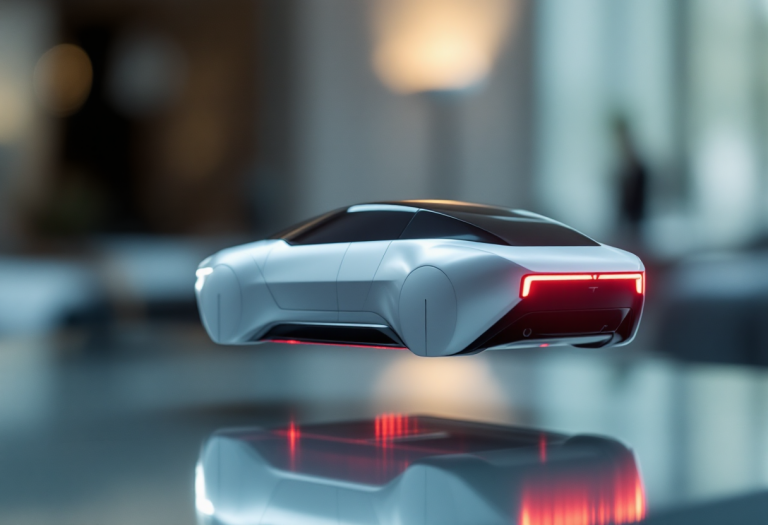 Cybertruck levitante di Tesla in un paesaggio futuristico