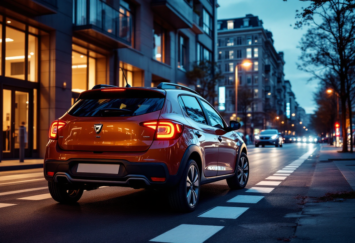 Dacia Sandero con motore innovativo in un paesaggio urbano