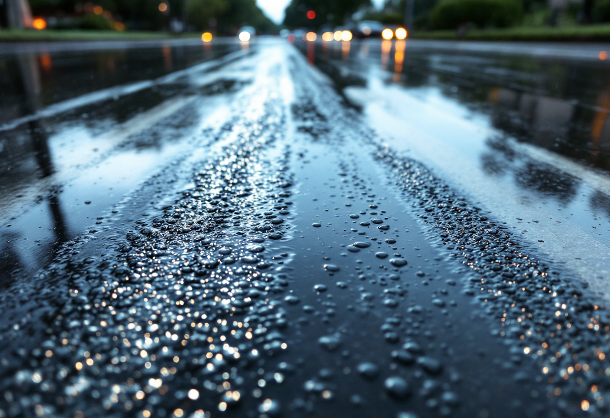 Auto che galleggia su una strada bagnata