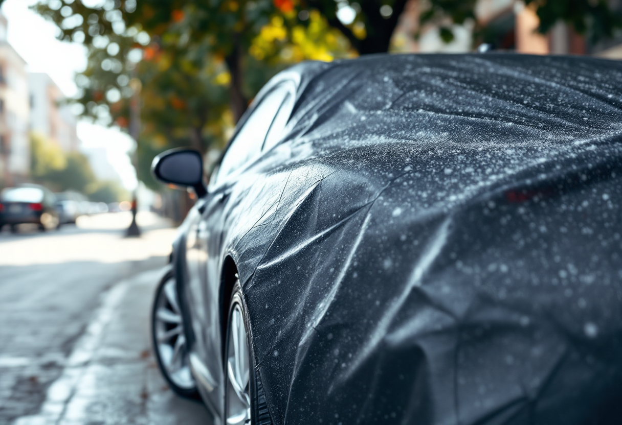 Auto coperta da una protezione contro la grandine