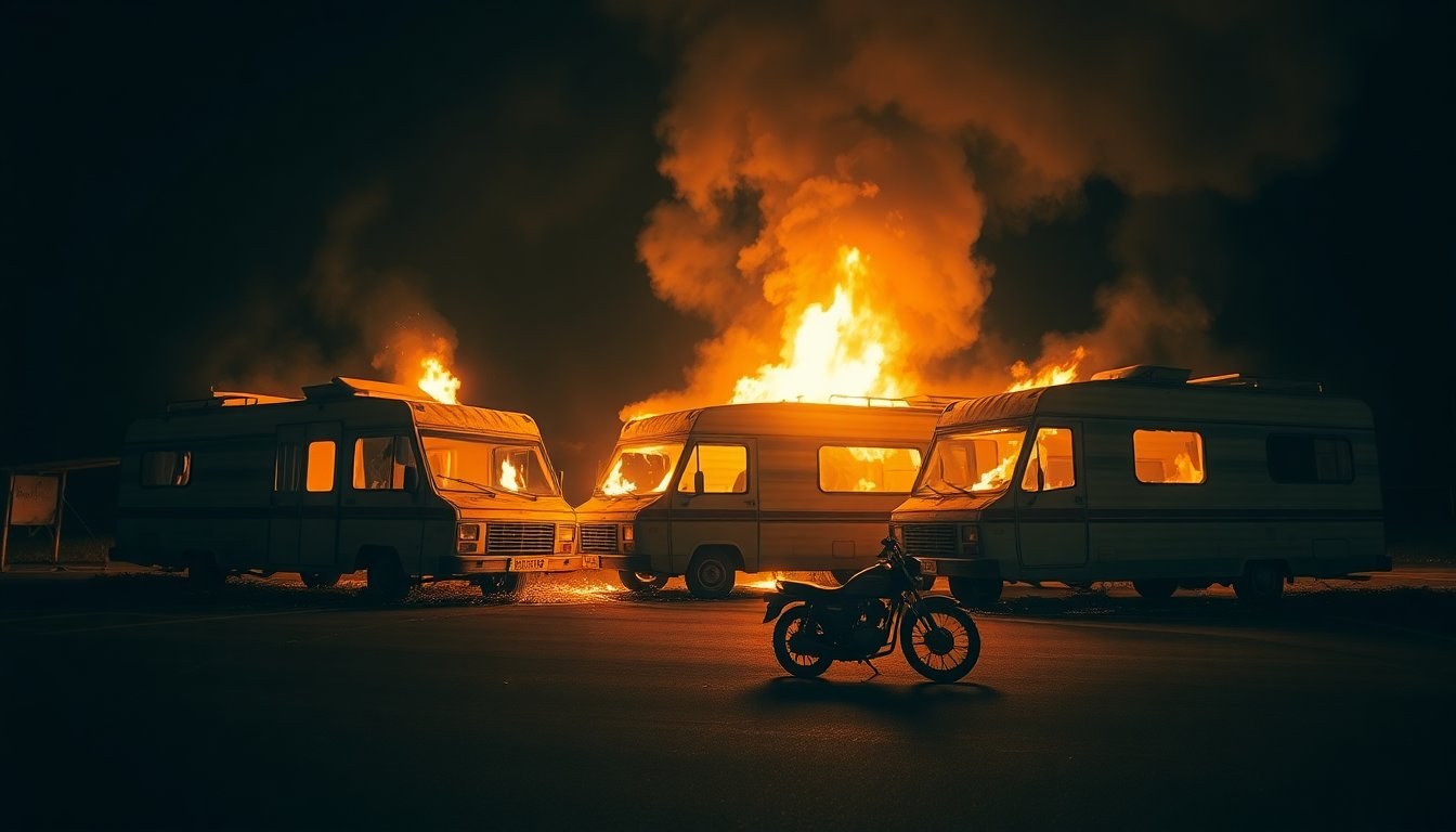 Tre camper in fiamme a Isola Verde: due esplosioni durante il rogo nella notte