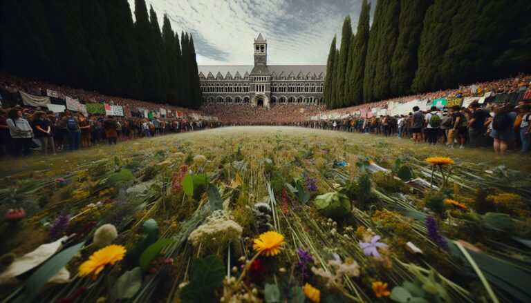 Students gather for a peace rally at Smith College