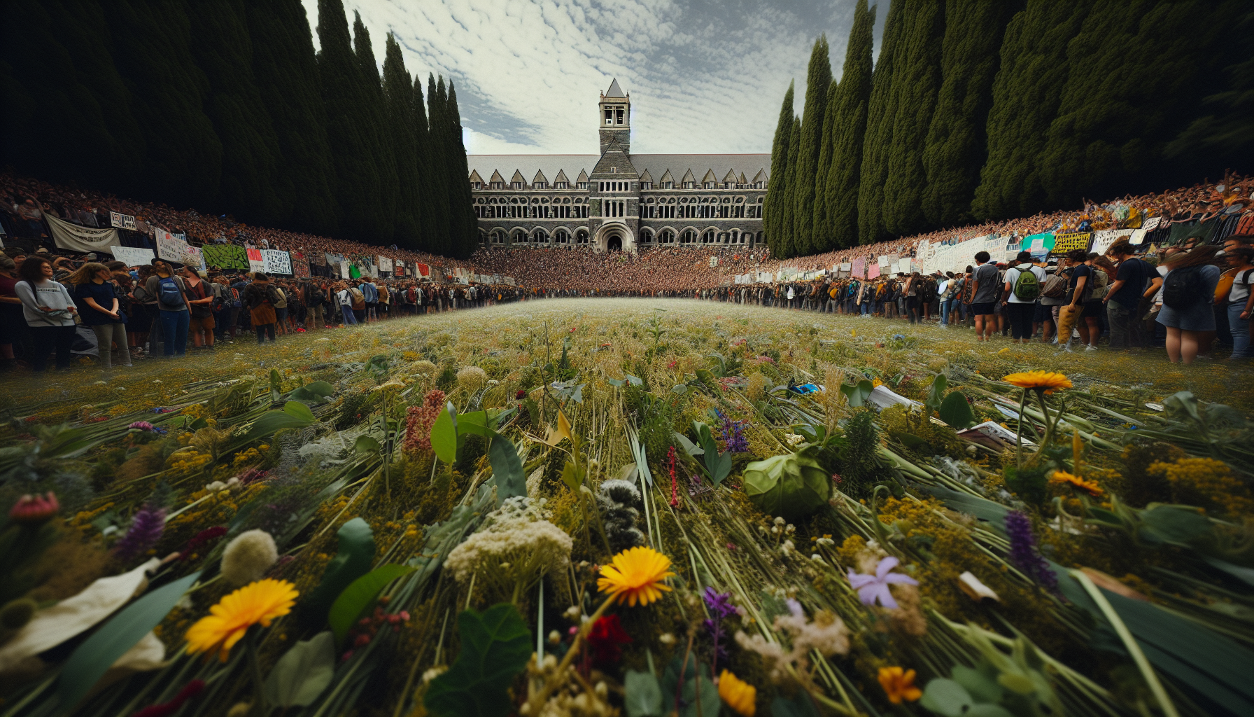Students gather for a peace rally at Smith College