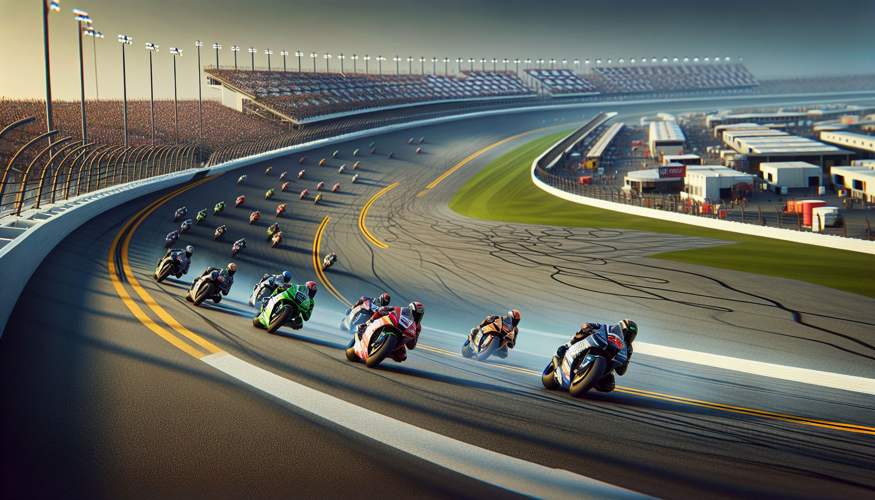 Motorcycle racers competing at Daytona International Speedway