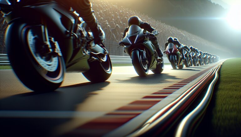 Motorcycle racers competing at a thrilling event