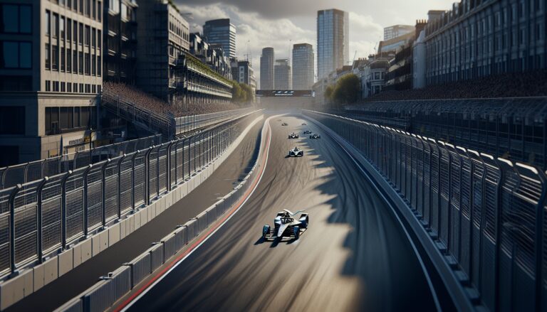 Auto da corsa elettriche in azione al London ePrix