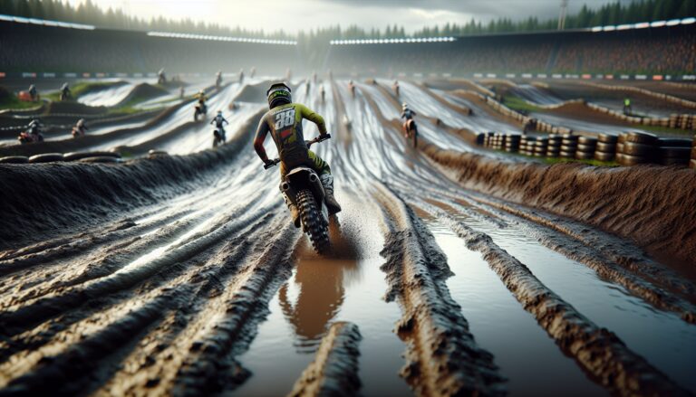 Riders battling in muddy conditions at Foxborough Supercross