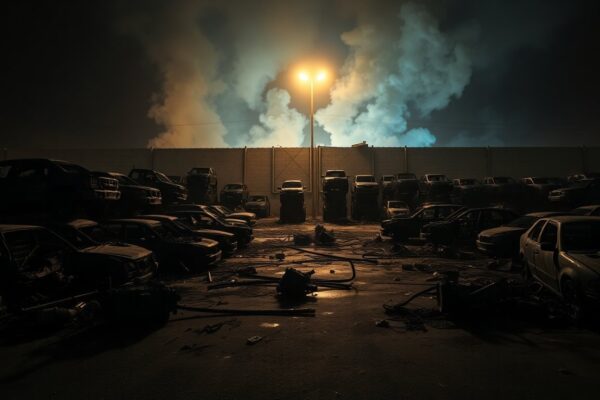 Massive blaze at Templeton auto auction leaves 57 vehicles in ruins