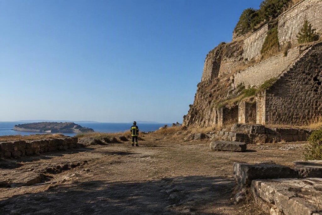 Ispezione dei Vigili del Fuoco su Costone Romano e ruderi sommersi