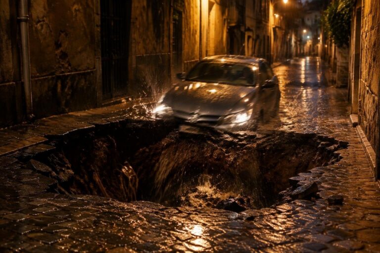 Voragine a Napoli: la macchina di Paolo Fusco sprofonda a Materdei
