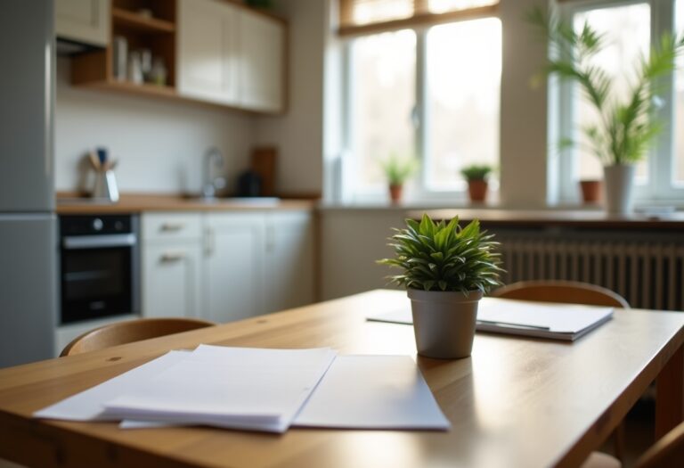 A landlord reviewing property management documents in the UK