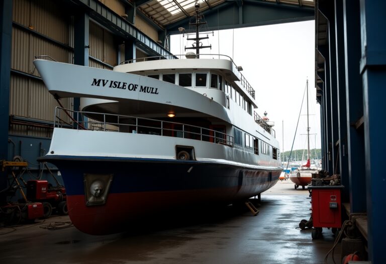 CalMac ferry MV Isle of Mull in maintenance at Aberdeen