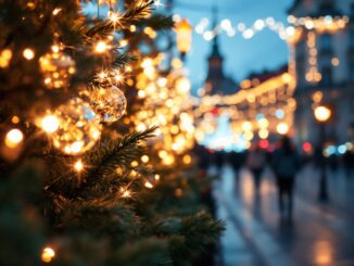 Elgin's vibrant holiday decorations amidst winter scenery