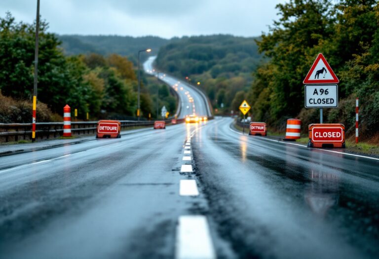 A96 road closed due to accident at Bridge of Findhorn