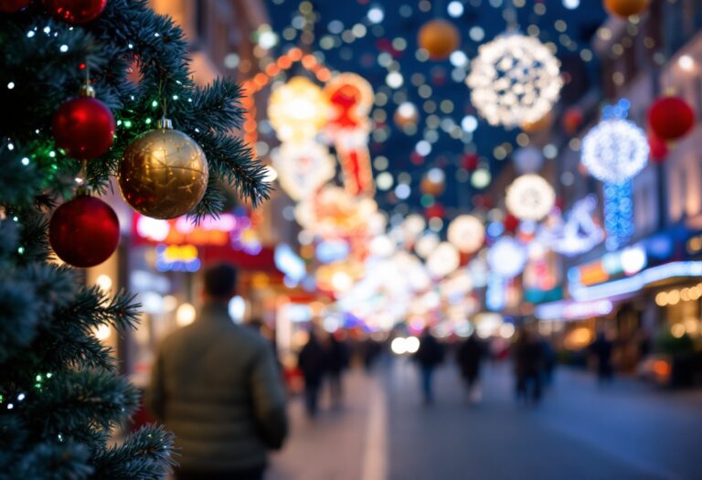 Illuminated Aberdeen city centre during festive season