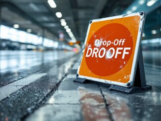 Controversial airport drop-off sign showing damage