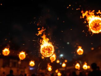 Fireballs being thrown during the Stonehaven event