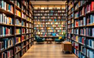 A modern library showcasing books and technology