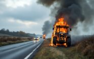 Fire on tractor causing A92 road closure near Muchalls