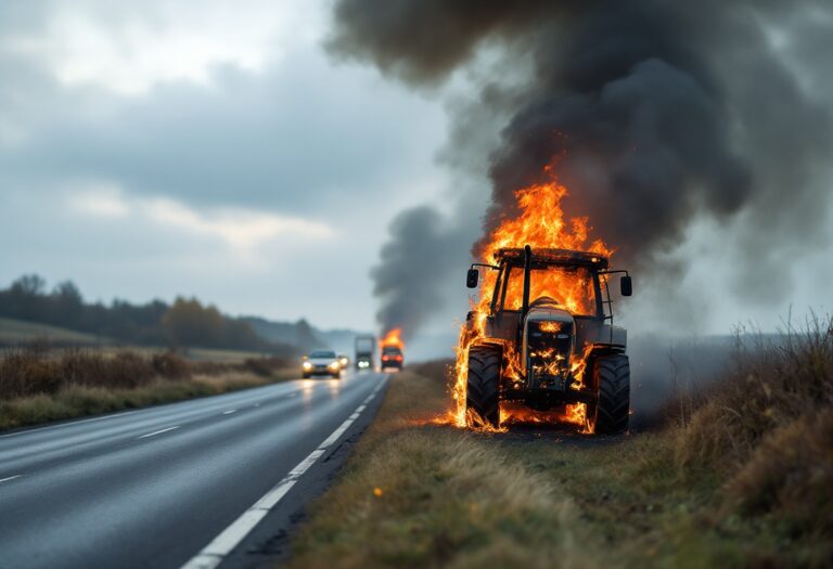 Fire on tractor causing A92 road closure near Muchalls