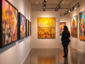 A young artist showcasing their work at a national exhibition