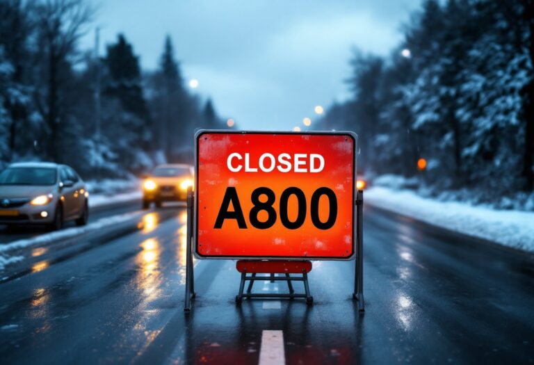 A90 road closure due to crash and bad weather near Peterhead
