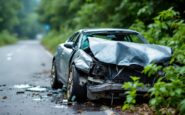 Scene of B9014 road closure due to vehicle accident