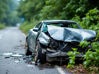 Scene of B9014 road closure due to vehicle accident
