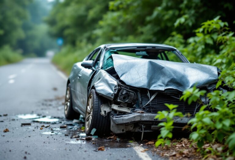 Scene of B9014 road closure due to vehicle accident