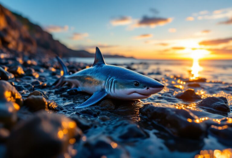 Resident saving a stranded shark on Stonehaven beach