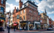 Vista di Union Street ad Aberdeen con nuove attività commerciali