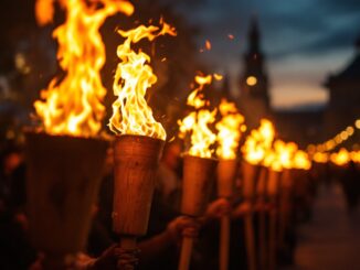 Participants in Viking costumes at Up Helly Aa festival