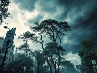 Immagine di tempesta Eowyn con avvisi meteo severi
