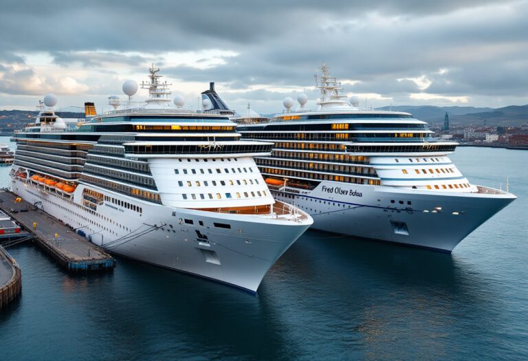 Luxury cruise ships docked in Aberdeen harbor