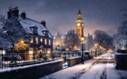Snow-covered landscape in the UK during Arctic blast
