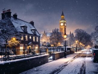 Snow-covered landscape in the UK during Arctic blast