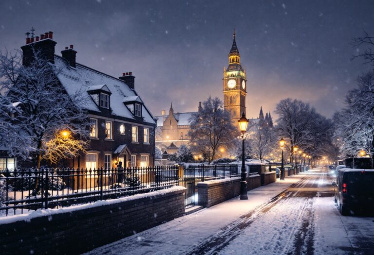 Snow-covered landscape in the UK during Arctic blast
