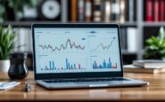 Financial journalist analyzing data in a digital environment