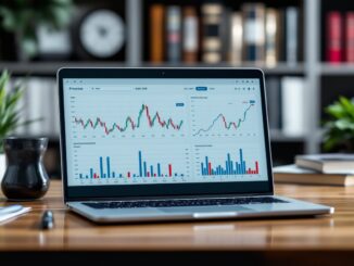 Financial journalist analyzing data in a digital environment