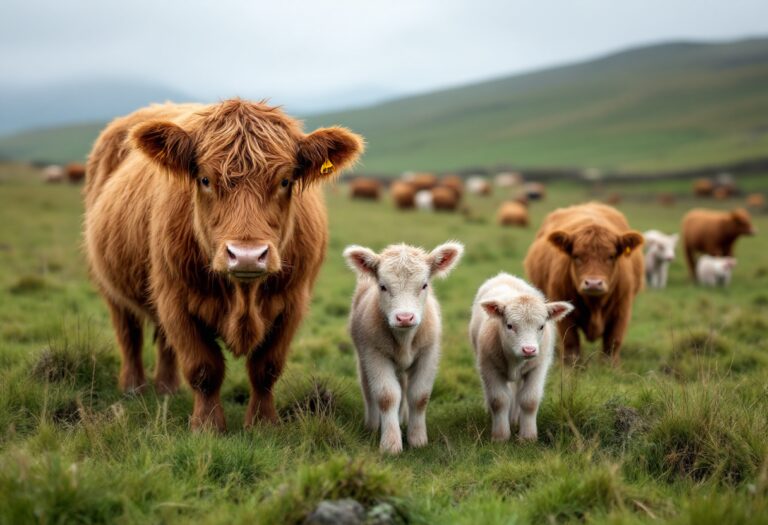 Newborn calves at Aikenshill Highlands Farm during calving season