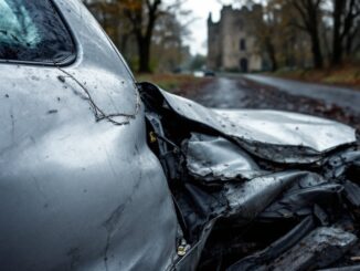 Scene of a car crash near Dunnottar Castle causing delays