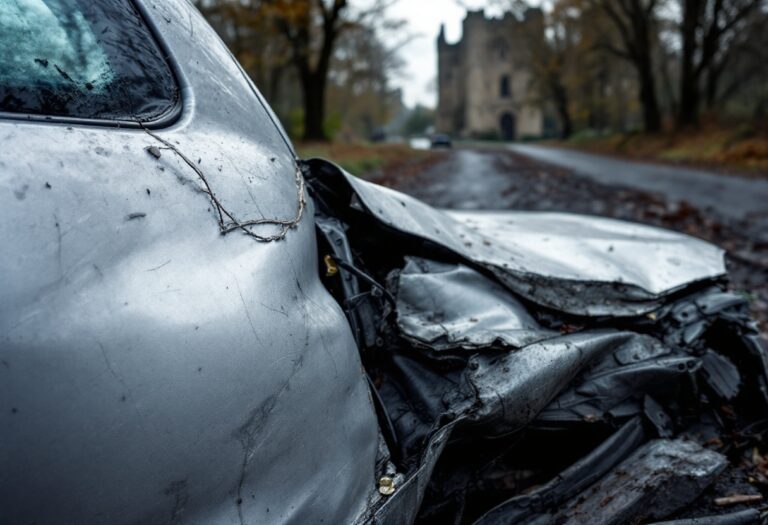 Scene of a car crash near Dunnottar Castle causing delays