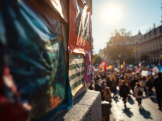 A diverse crowd participating in a public protest