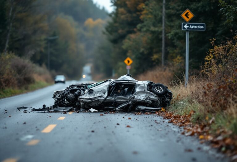 Scene of road closure in Aberdeenshire after crash
