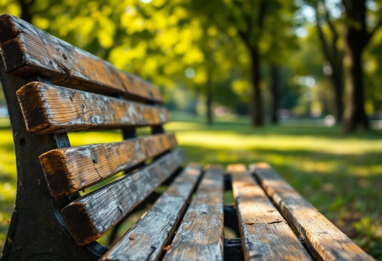 Community members gather around a vandalized memorial bench