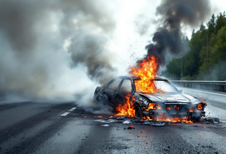 Emergency services responding to a car fire on A92