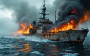 Firefighters responding to a vessel fire near Lerwick