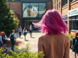 controversy erupts over school hair color policies after student sports pink and purple hair python 1758597395